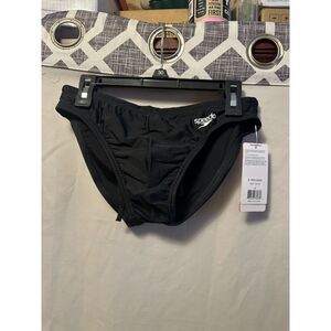 NWT Speedo Men's Swimsuit Briefs Powerflex Eco Solar 1" Black Size 30